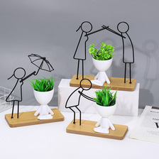 简约创意抽象亲子系列多肉绿植铁艺塑料花盆礼物组合套装摆件