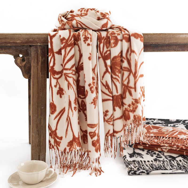 New Imitation Cashmere Scarf Female Cream Sweet Sister Wind Autumn And Winter Printed Scarf Korean Version Korean Neck Network Red Shawl details Picture
