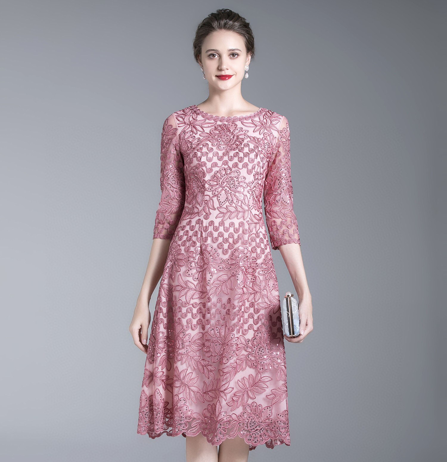 一件代发秋季中老年女装婚宴礼服新款2022喜婆婆妈妈装大码连衣裙