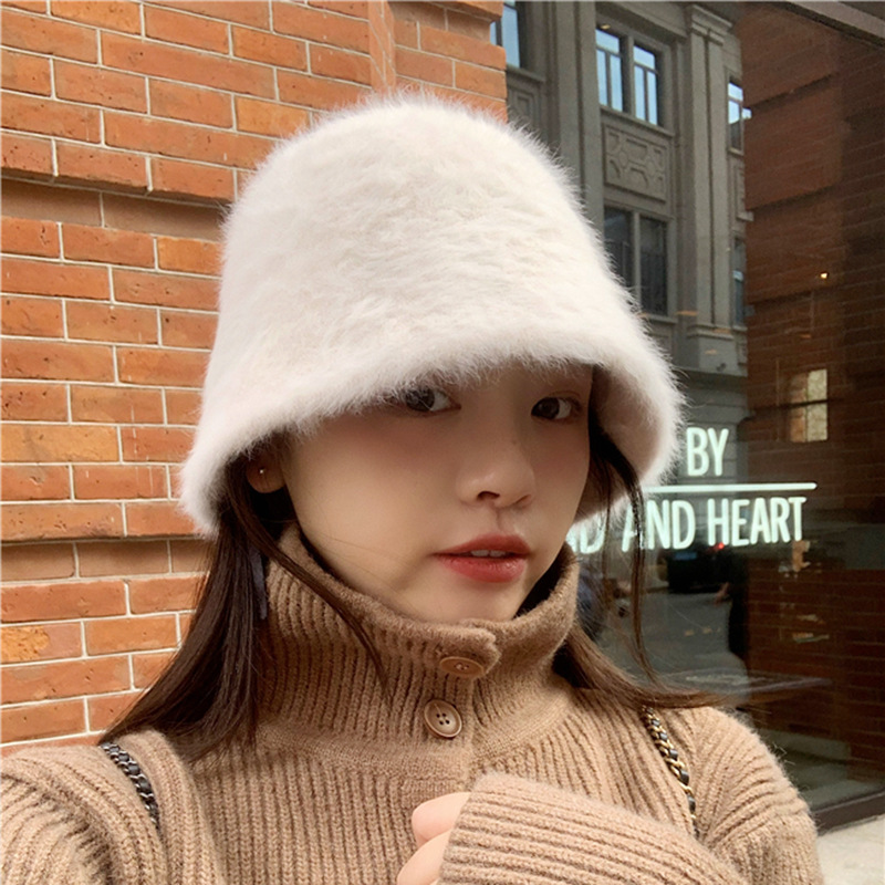 Autumn And Winter Bucket Hat Female Imitation Rabbit Hair Cover Basin Hat Korean Version Of Japanese Cold Warm Plush Fisherman Hat Tide Specification drawing