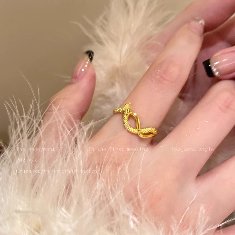 Kimoj's New Golden Snake Coiled Open Ring For Women Born In The Year Of The Snake, A Simple, Fashionable And High-End Index Finger Ring Specification drawing