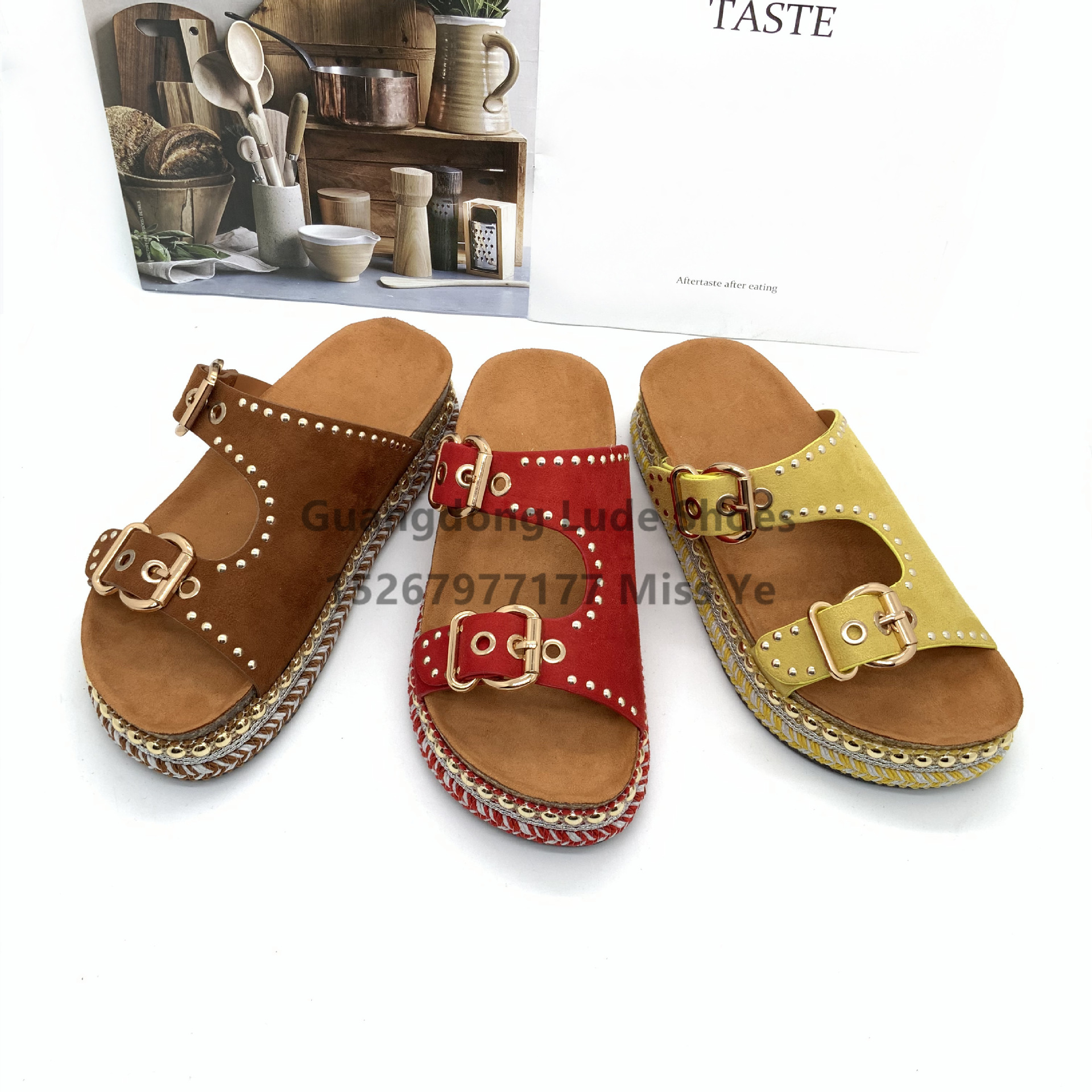 2022 New Thick Soled Slippers Riveted Double Buckle Foreign Trade Craft Shoes Guangzhou Women's Shoes Casual Slippers Women
