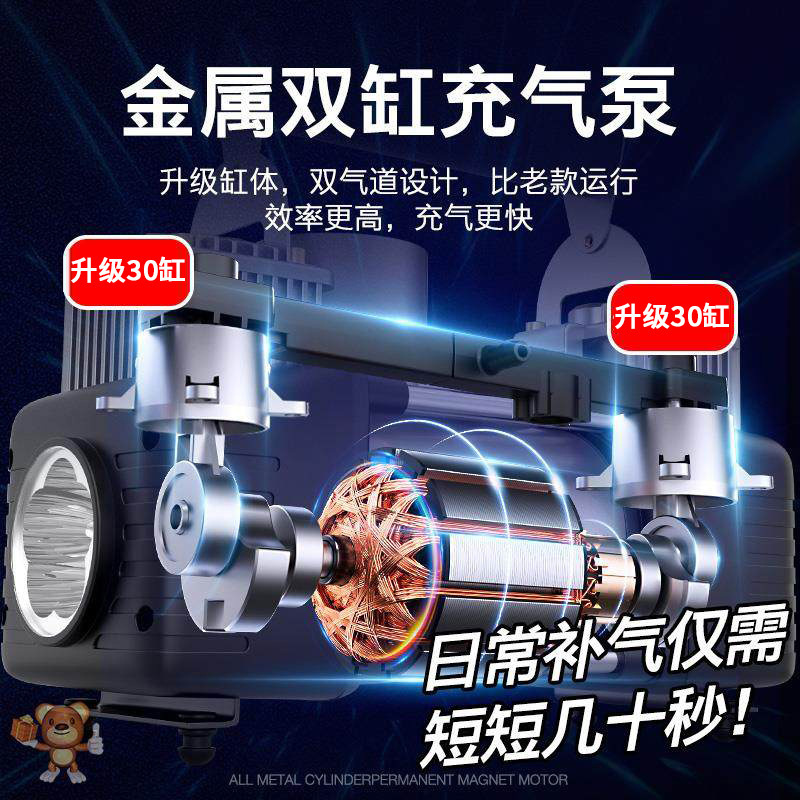 Car Air Pump Car Digital Display Lighting Portable Multi-Function Automatic Charging Stop Double Cylinder High Pressure Pump details Picture