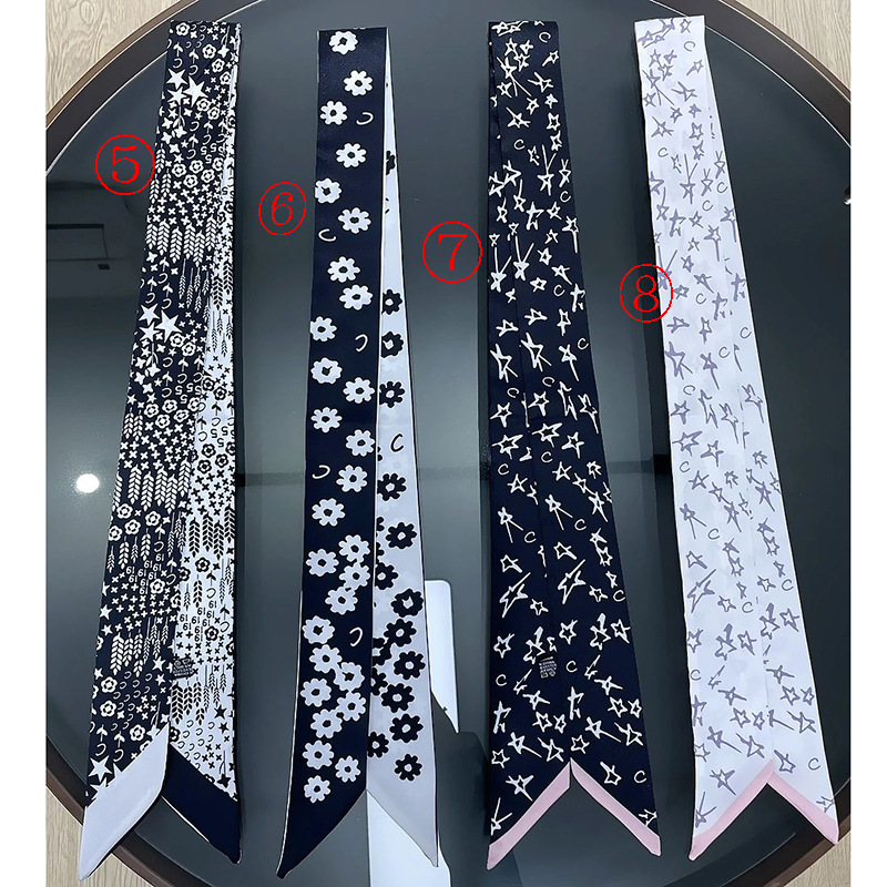 Senior Sense Black And White Slender Silk Scarf Decoration Grandma Style Long Scarf Narrow Version Silk Scarf Ribbon Tie Hair Scarf Application Scenario