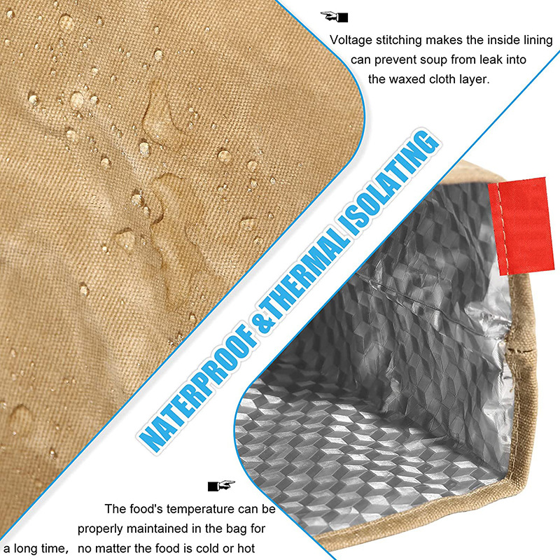 Waterproof and stain-resistant, reusable aluminum foil ice pack lunch box insulation bag, outdoor 8A oil wax canvas lunch insulation bag Specification image