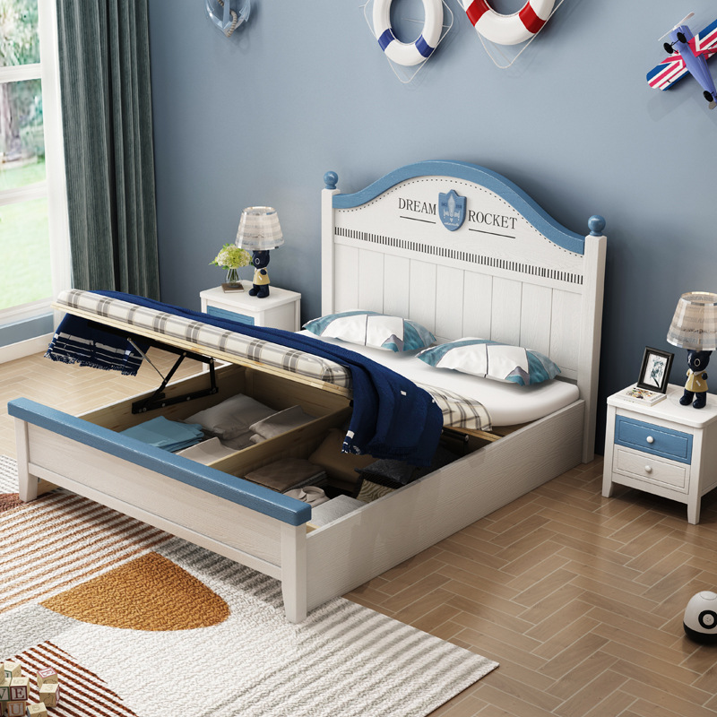现代简约儿童床实木1.5米单人床1.2米学生男孩1.35米小户型储物床详情图3