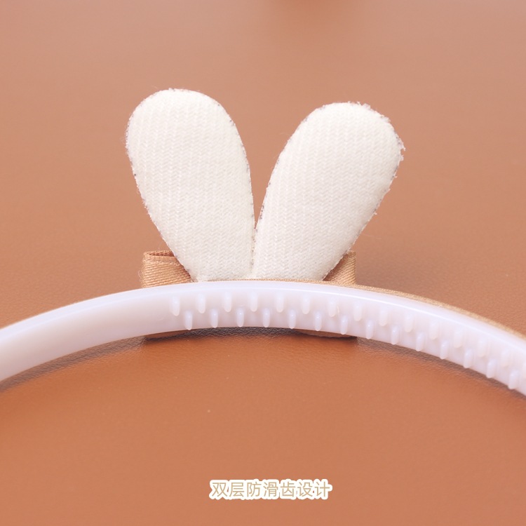 Simple Coffee Color Children's Headband Cute Rabbit Ears Bow Girl Headband Korean Sweet Pearl Hair Accessories Specification drawing
