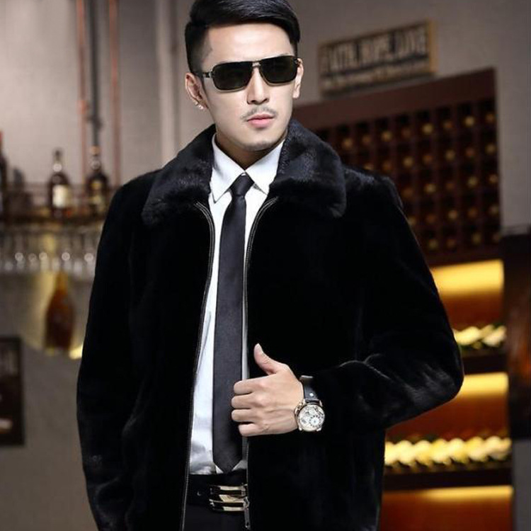 Wholesale of hooded men's fur and mink fleece coats with thickened fleece, loose leather jackets for men's winter wear