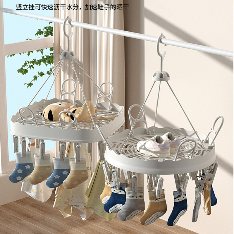 New Multi-Clip Drying Shoes Rack Hanging Can Rotate Drying Socks Rack Household Windproof 26 Clip Underwear Sock Clip Drying Rack details Picture