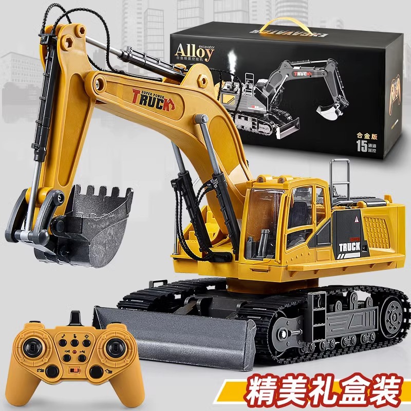 儿童遥控车合金挖掘机仿真挖土机工程车玩具车跨境小汽车男孩礼物