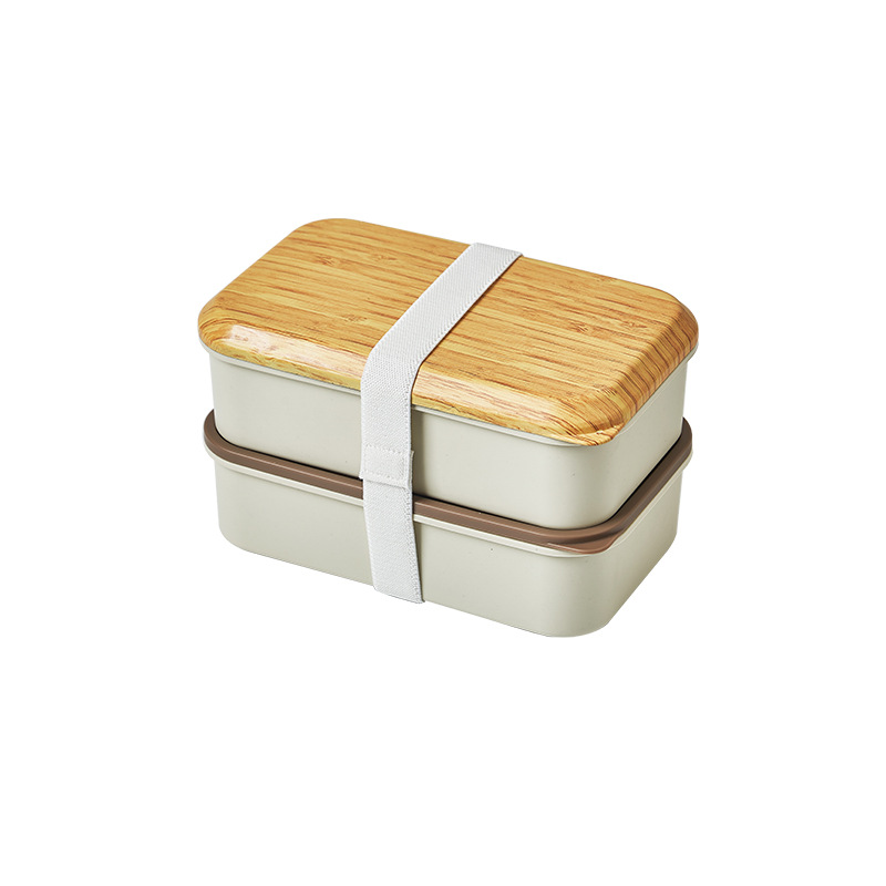 Japanese-style wood-grain lunch box, double-layer bento box, office workers can microwave heat special lunch box, sealed and separated lunch box Item Picture