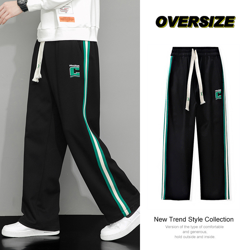 Men's straight-leg loose, fat-fit, oversized, autumn new wide-leg casual pants, knitted sweatpants details Picture