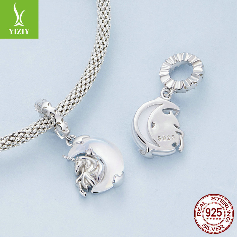 Silver Charm Original Moon Unicorn Diy Pendant Accessories Europe And The United States Niche Fashion S925 Sterling Silver Bracelet Beaded details Picture