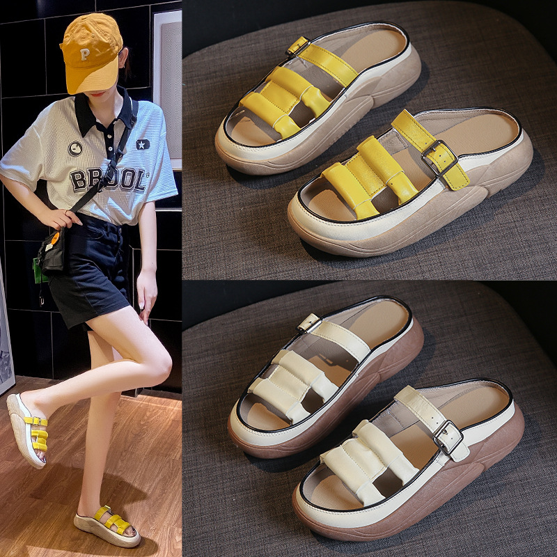 2022 Summer New Sandals For Women Wearing Ins Tide Platform Sandals Retro Casual Beach Shoes Mr605 details Picture