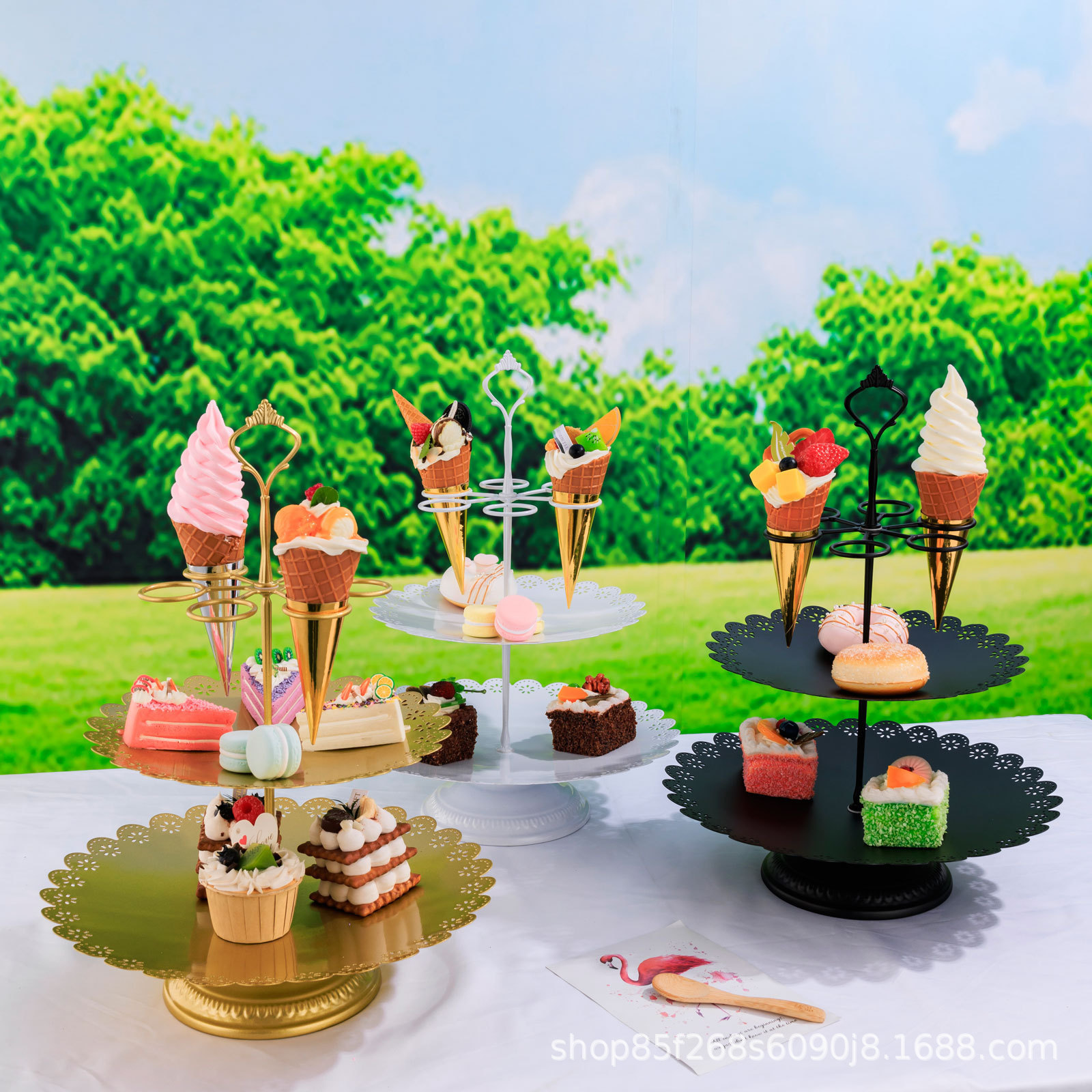 新款蛋糕架可拆卸聚会婚礼派对甜点展示架托盘创意生日道具甜筒架