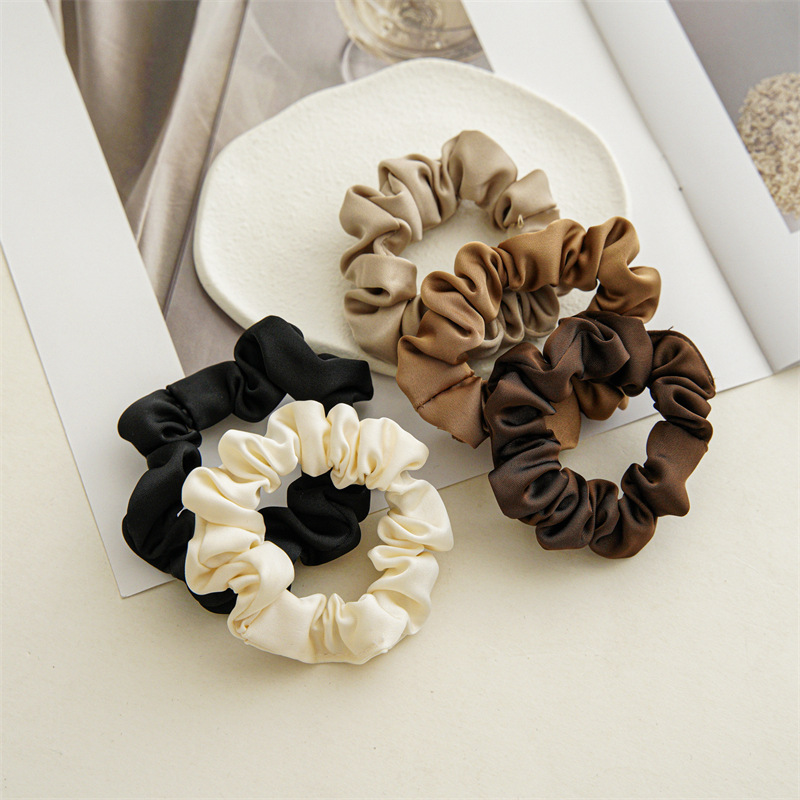 2025 Simple and elegant French solid color satin small intestine hair tie, versatile for women, high-end and elegant hair tie headband details Picture