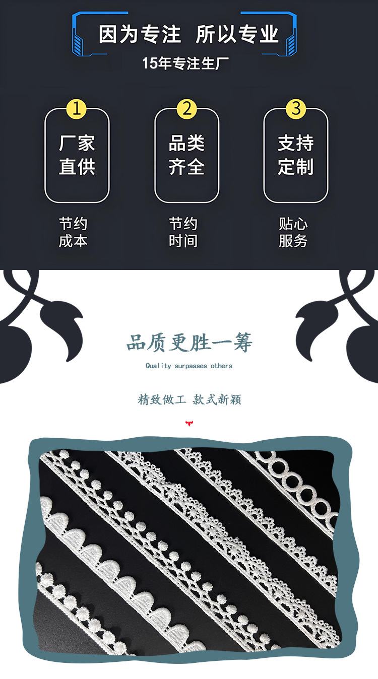 现货牛奶丝水溶刺绣花边 单边蕾丝条码手工diy内衣婚纱洛丽塔辅料详情6