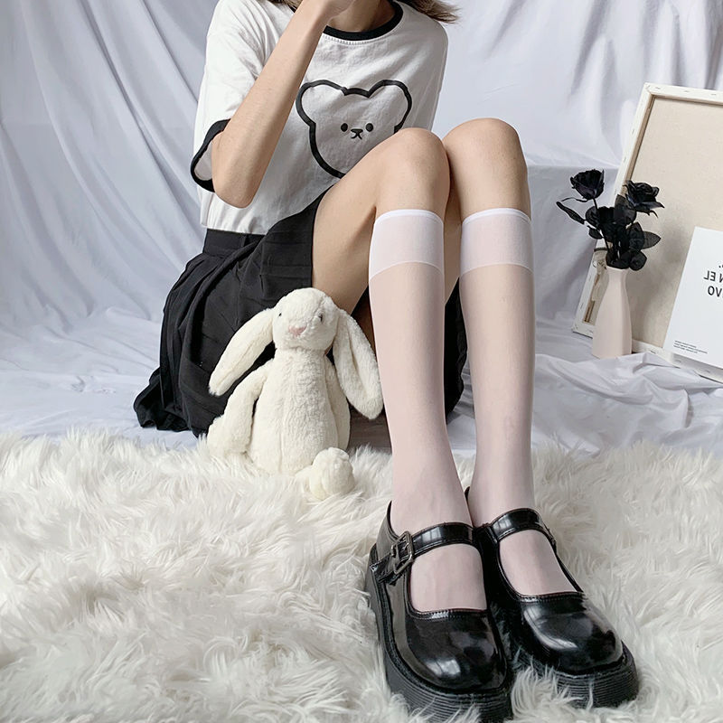 Transparent calf socks, jk white socks, women's summer thin mid-calf, summer long calf, ins trendy half-calf silk socks, Japanese style Item Picture