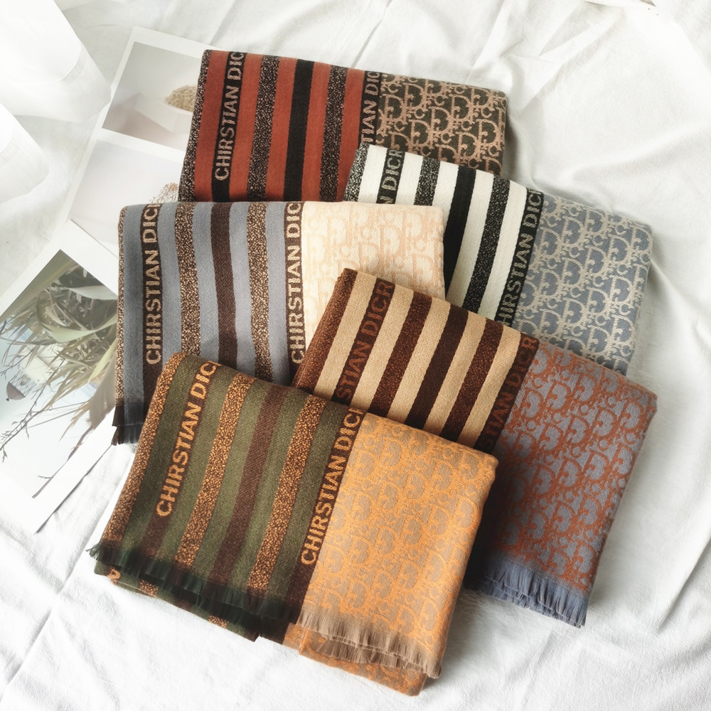 双面提花字母条纹围巾长条仿羊绒个性时尚围脖保暖冬季披肩女批发