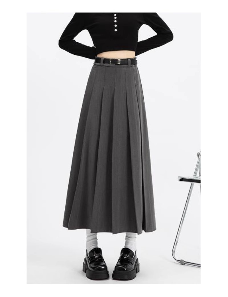 jk summer skirt for women, high-waisted and slimming pleated skirt with belt, high-waisted suit, elegant and fashionable mid-length skirt pic 11