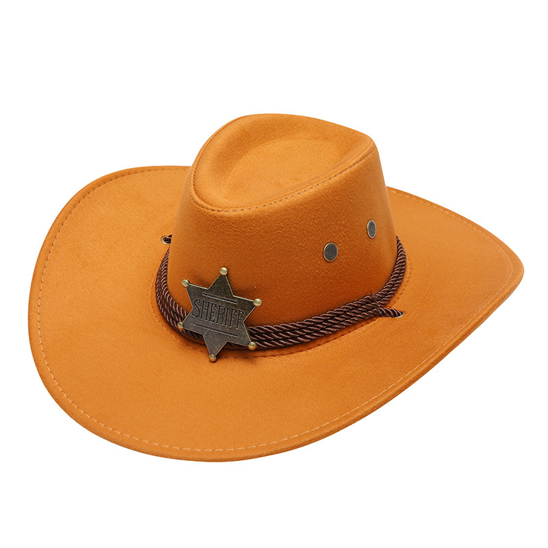 西部牛仔帽子男女帽子美国潮流三根绳鸡皮绒旅游定型骑士帽牛仔帽详情图3