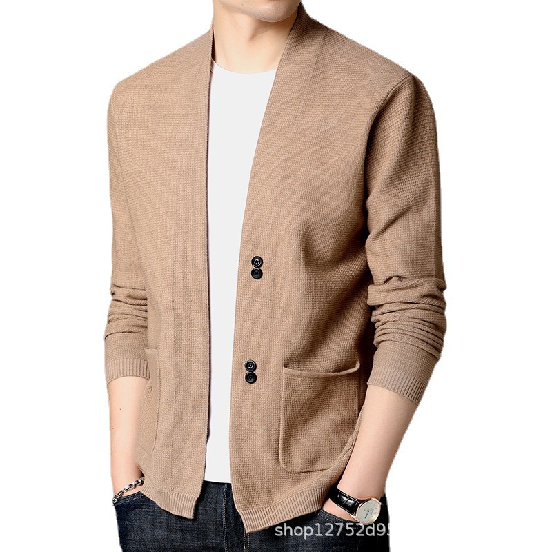 Spring and Autumn's new men's cardigan, casual men's wear, men's knitted sweater, solid color cardigan jacket Item Picture