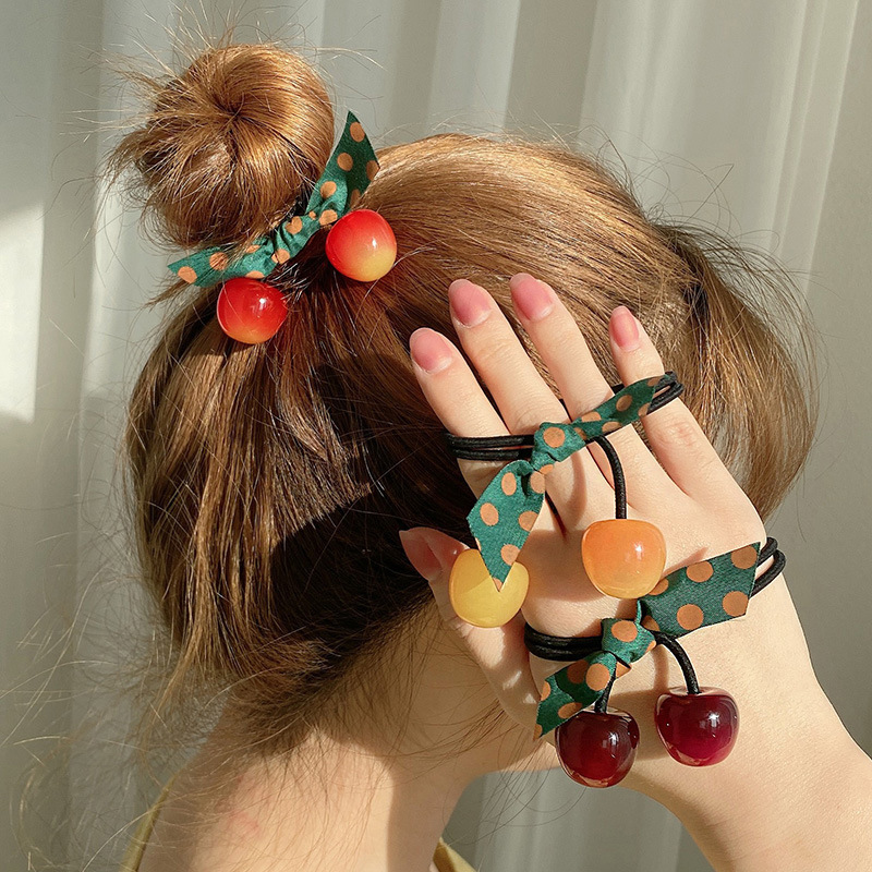 Ins Korea And South Korea Cute Little Cherry Head Rope Female Korean Version Tie Head Rope Band Hair Rope Network Red Hair Circle Hair Accessories Wholesale