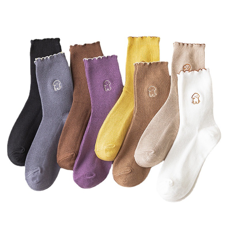 Women's mid-calf socks, autumn and winter lace, Japanese cute puppy, ins trendy school style, long pile socks, factory wholesale Item Picture