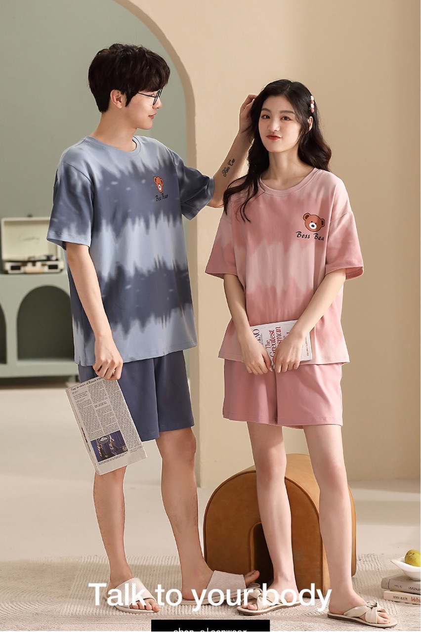 Two sets of summer couple's pajamas, pure cotton short-sleeved thin Korean-style cute home wear for one man and one woman, summer Item Picture