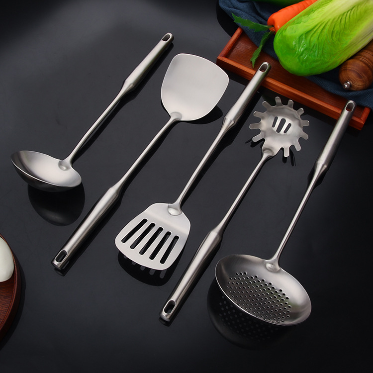 Wholesale of 304 stainless steel spatula, strainer, kitchen household thickened round tube insulated cooking spatula and kitchenware six-piece set Specification image