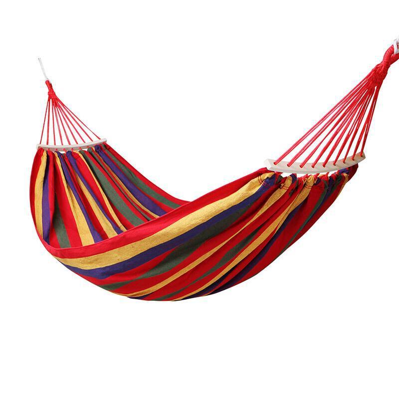 24-hour delivery for regular customers: Outdoor canvas hammocks, swings, single and double people, colorful strips, outdoor curved rods, polyester-cotton hammocks, anti-rollover Item Picture