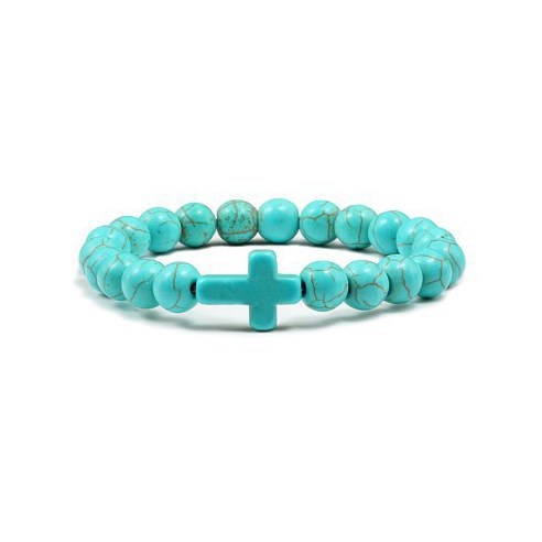 European And American Foreign Trade Cross-Border Amazon Aliexpress Selling 8Mm Beadbracelet Elastic Imitation Turquoise Cross Hand String Lovers Gift Jewelry Manufacturers Wholesale