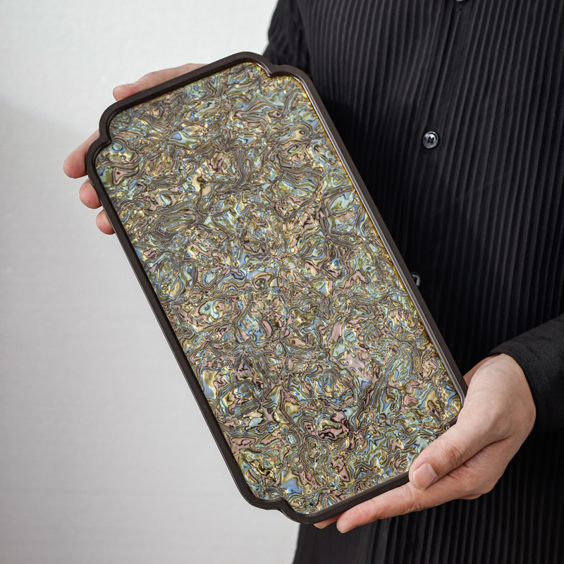 Lacquer Bakelite Snail Thin Rectangular Tray, Household Dry Tea Brewing Tray, Enamel-Colored Heat Insulation Pad, Lacquerware, Light Luxury Small Tea Table Specification drawing