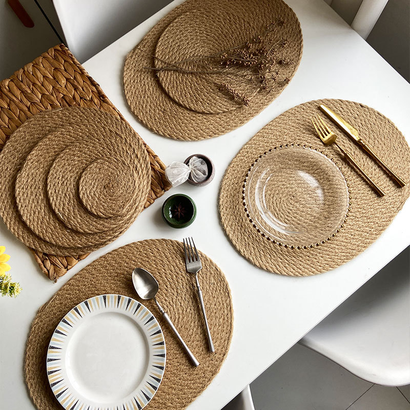 Chao Du coarse jute heat insulation pad, ins style semi-hand-woven, fashionable, simple and elegant, high-end placemats, linen heat-resistant plate pads, household heat-resistant clay pot pads, placemats, coasters, heat insulation pads