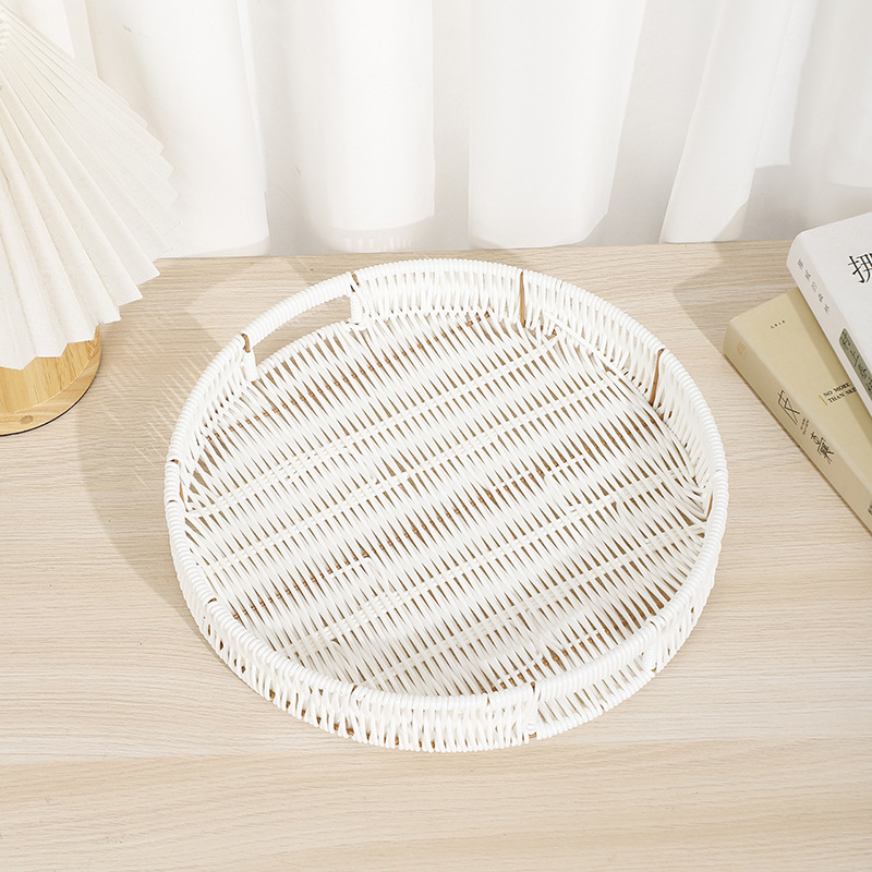 Bread basket, rattan imitation rattan storage basket, white pastry plate, fruit basket, snack, candy and steamed bun storage tray Specification image