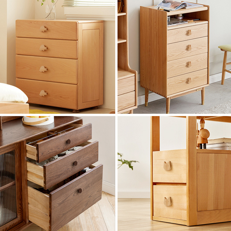 Solid wood handle, no need for drilling, natural wood color bedside table, cartoon drawer, Nordic modern children's room, beech wood wardrobe handle Specification image