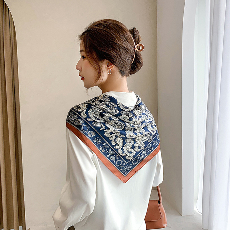 Spring South Korea New Cashew Flower Small Square Scarf Temperament Thin Fashion Decorative Small Scarf Summer Headband All Matching Scarf details Picture