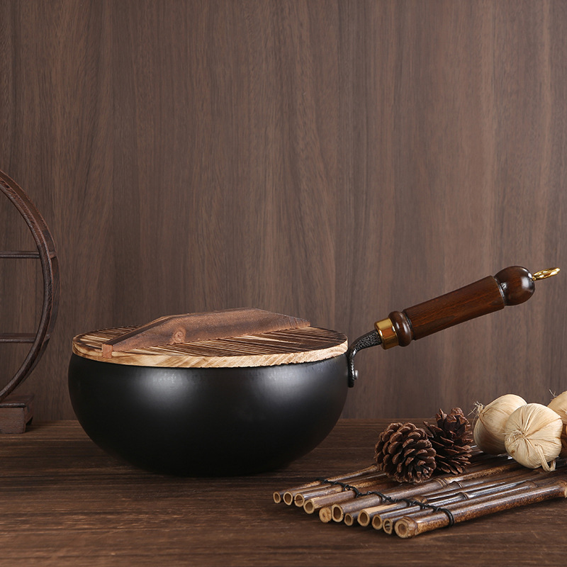 章丘大肚锅奶锅手工铸铁锅家用老式炒菜不粘锅圆底无涂层大肚炒锅