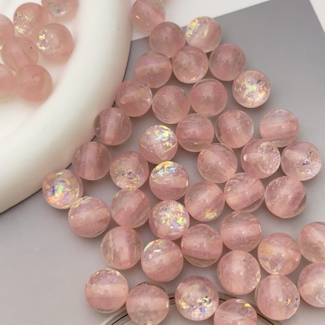 Golden sequined glitter round beads, Opal resin round beads, DIY handmade jewelry, mobile phone chain, beaded earrings, accessories Specification image