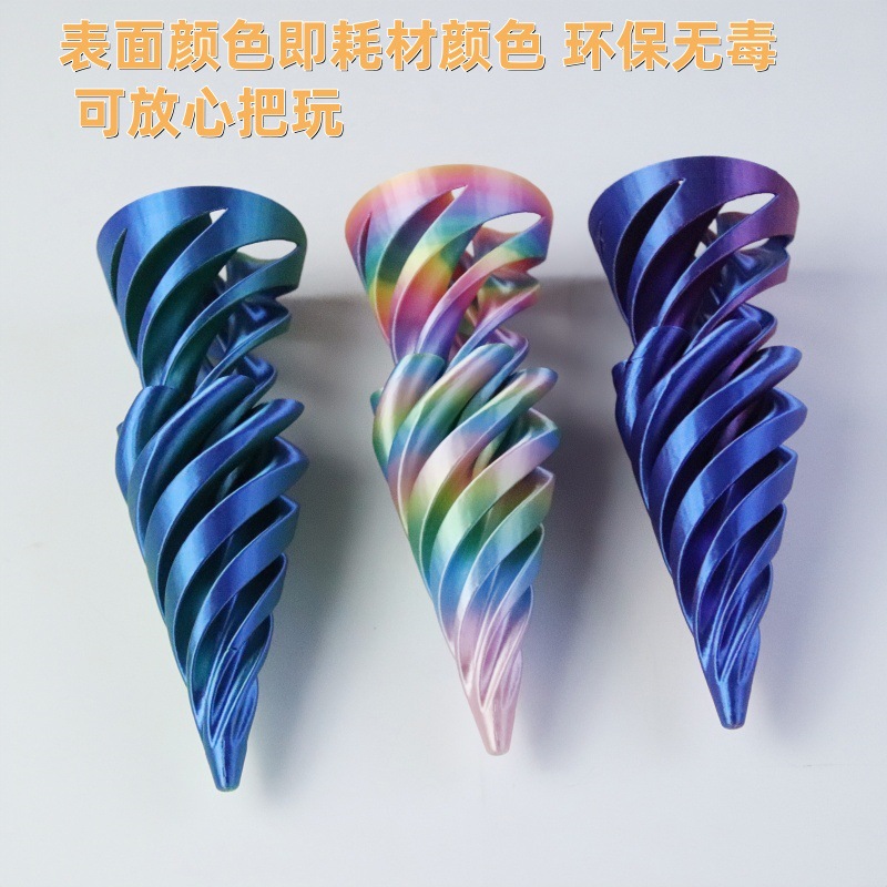 Cross-border 3D printed stress-relieving toys, spiral cone pyramid three-dimensional structure, fingertip toys, push and play, two-color assembly Application Scenario