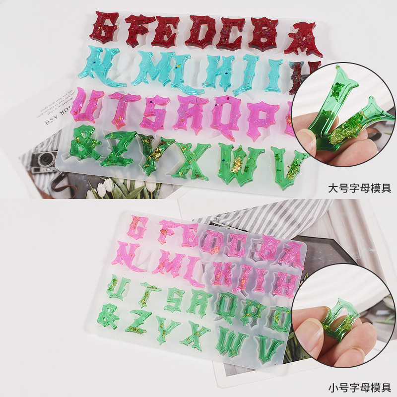 diy Gothic irregular-shaped English 26-letter full plate silicone mold for scented incense pendant keychain Specification image