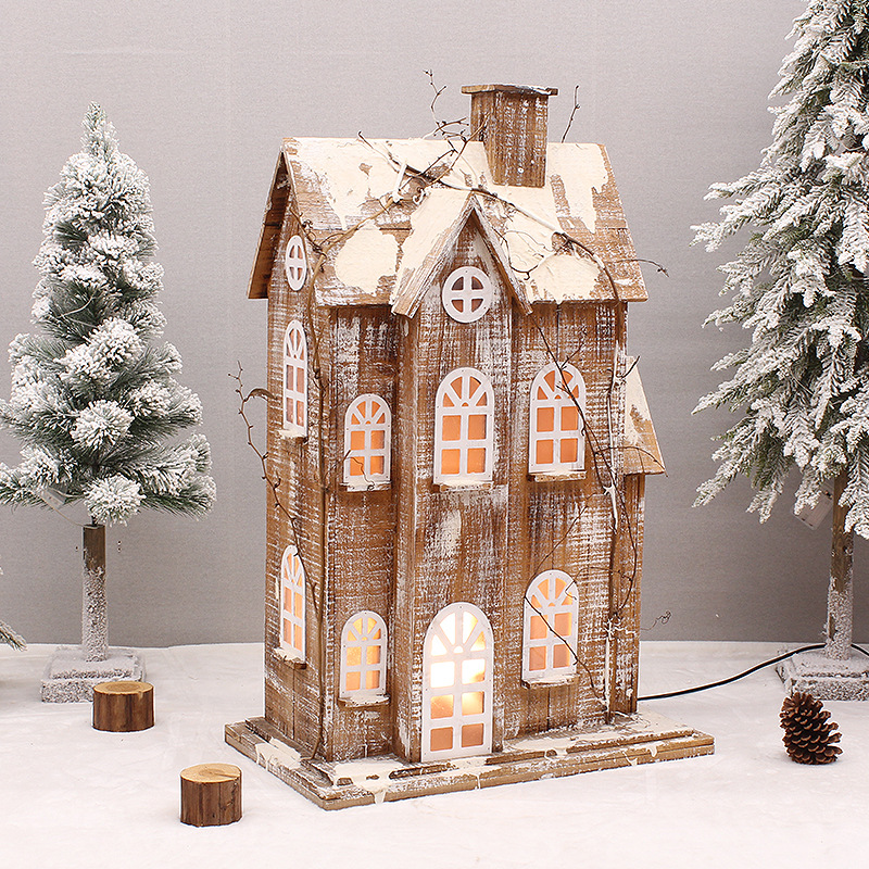 Strictly Select Log Wood Christmas Large Luminous Snow House Wooden House Christmas Decoration Supplies Hotel Layout Props Application Scenario