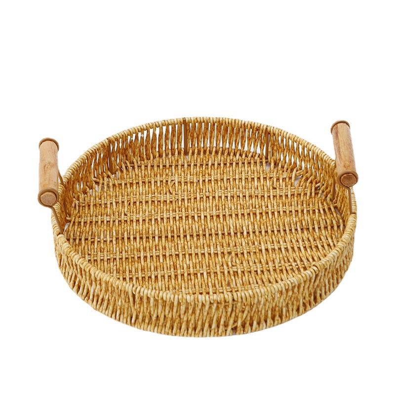 Wicker-like fruit basket, hand-woven Japanese bread basket, steamed bun basket, living room household storage basket, wicker-woven double-ear support basket Item Picture
