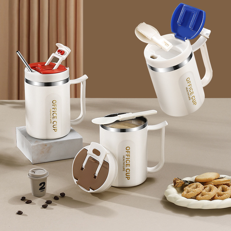 Mug 304 stainless steel coffee mug Office large capacity student high appearance level Drinking cup Milk cup with lid