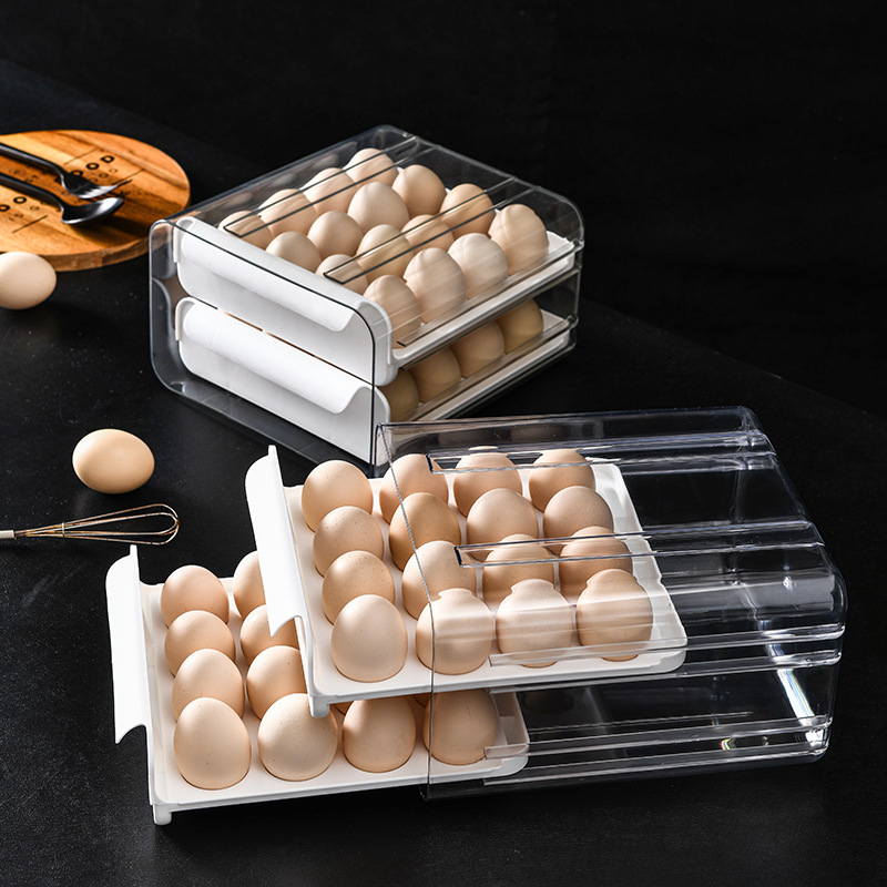 Creative Drawer Type Egg Box Refrigerator Transparent Egg Preservation Box Dust-Proof Double Layer Duck Egg Preservation Box Application Scenario