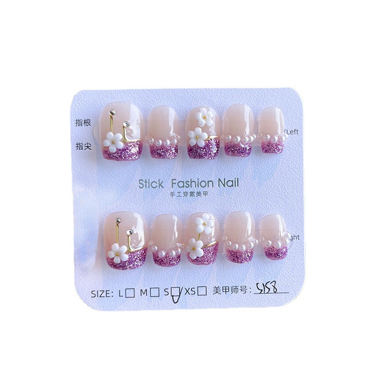 Pure Hand-Worn Nail Purple Cherry Blossom Nail Nail Patch Sweet Temperament Removable Nail Nail Nail Patch Finished Item Picture