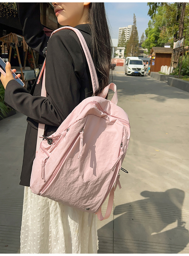 Female lightweight backpack for junior and senior high school students, Japanese-style casual schoolbag. Female college students, simple solid-color backpack. Female school style pic 14