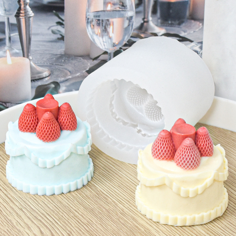 新款草莓蛋糕硅胶模具DIY自制巧克力慕斯冰淇淋蛋糕蜡烛模具