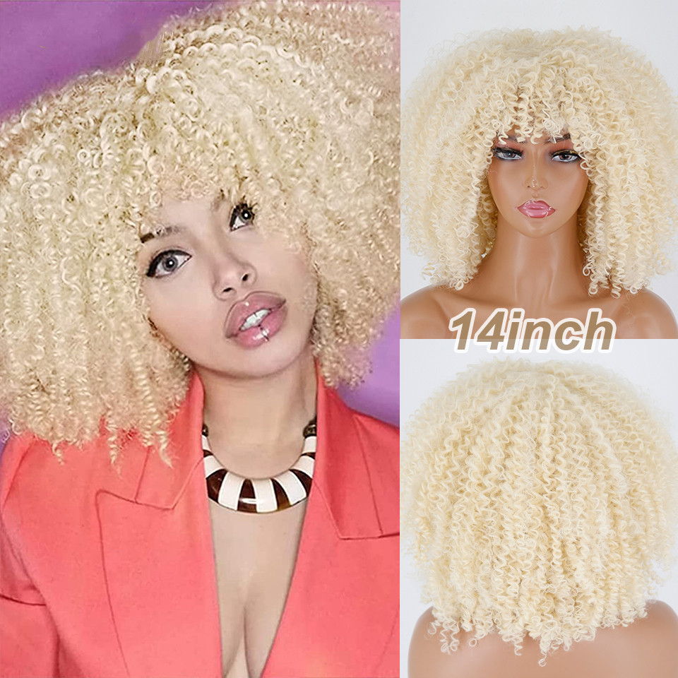 化纤假发  Short Natural Afro Kinky Curly Wig With Bangs