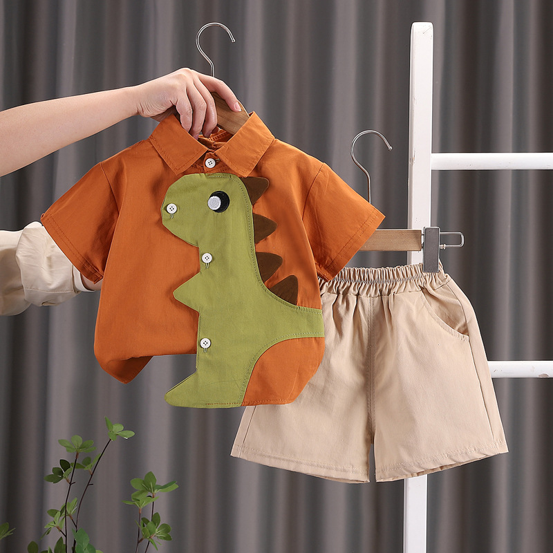 纯棉短袖/童言童语/儿童花女童短袖复古/儿童花男短袖复古/幼儿纯棉套装产品图